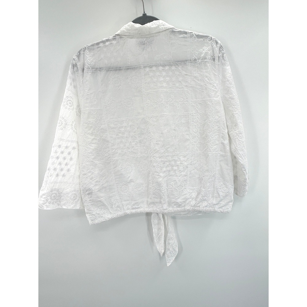 Alfred Dunner White Eyelet Tie Front Blouse Petite 16 Cotton Top Embroidery - Picture 5 of 8
